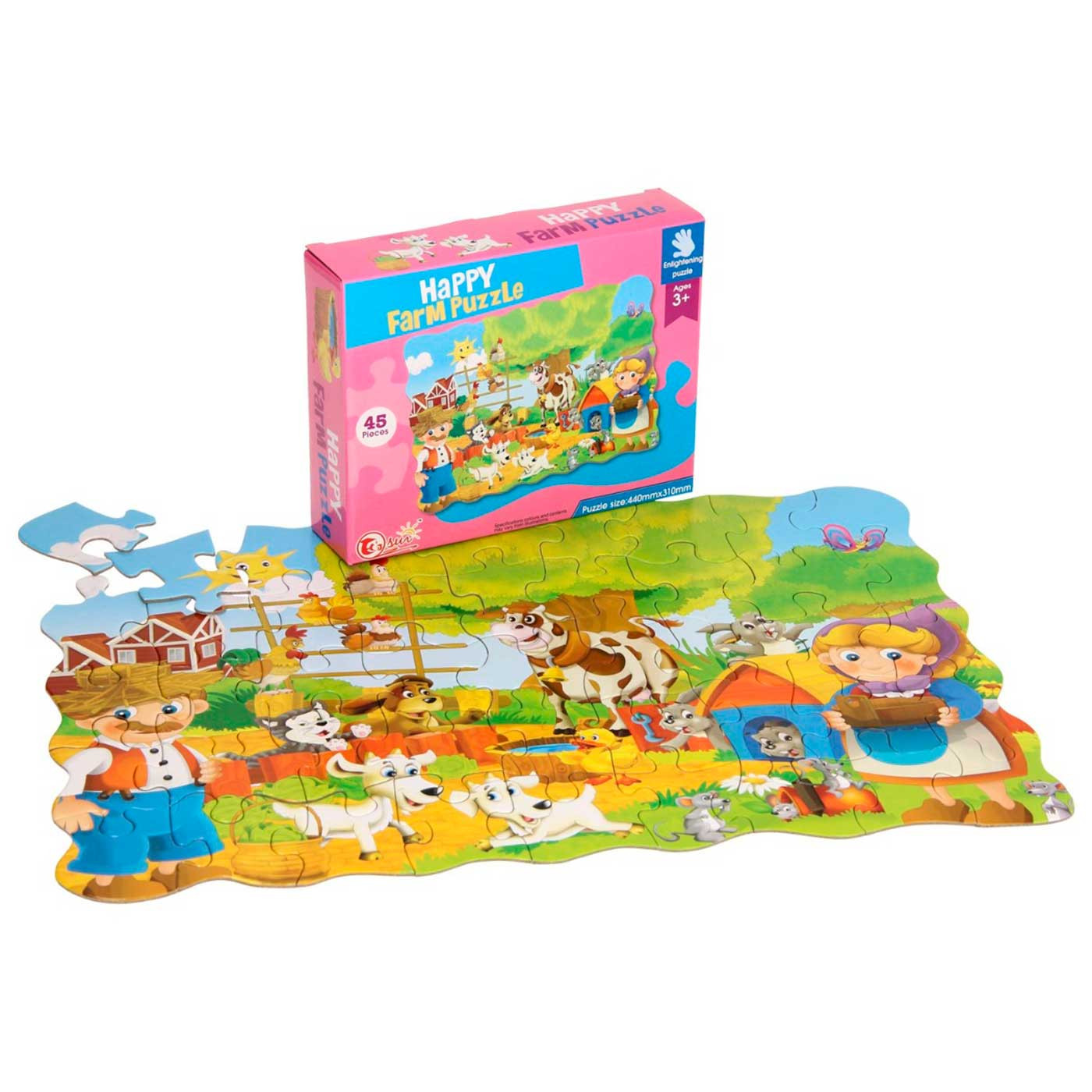 Puzzle infantil 45 piezas, rompecabezas para niños 44 x 31 cm, jigsaw puzzle a partir de 3 años, construcción, animales de granja, dinosaurios... modelo aleatorio