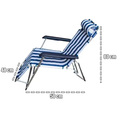 Tradineur - Tumbona plegable playa piscina posiciones regulables - Fabricado en aluminio y poliéster - Color azul y blanco - 80 