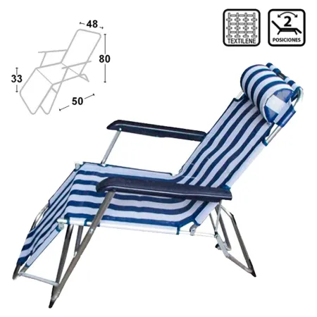 Tradineur - Tumbona plegable playa piscina posiciones regulables - Fabricado en aluminio y poliéster - Color azul y blanco - 80 