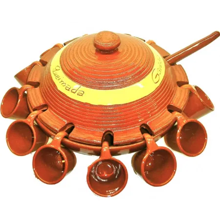 Tradineur - Juego de queimada de barro con tapa 12 tazas y cucharón, artesanía gallega tradicional, fabricado a mano, marrón, id
