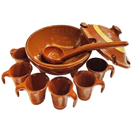Tradineur - Juego de queimada de barro con tapa 6 tazas y cucharón, artesanía gallega tradicional, fabricado a mano, marrón, ide