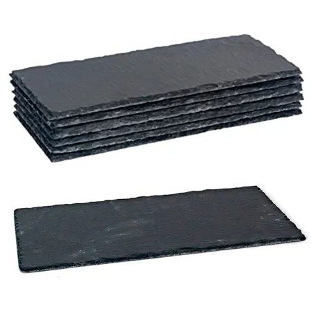 Pack de 6 bandejas de pizarra rectangulares 30 x 15 cm. Platos llanos, tablas de piedra natural para servir alimentos, quesos, a