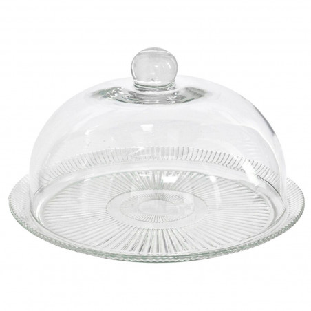Quesera redonda con base y tapa de cristal 33 x 21 cm, recipiente, soporte, plato, cúpula de cristal transparente para tarta, pa