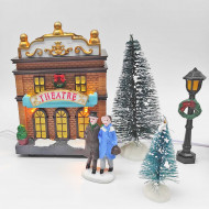 Poblado navideño con luz, 17 piezas, 58 x 15 x 15 cm, pueblo nevado con casas, abetos y habitantes, papá noel, muñeco nieve, decoración de navidad