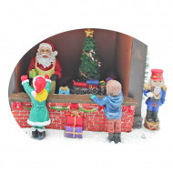 Puesto de santa claus decorativo, tienda de juguetes de papá noel con luces LED, música y movimiento 25,5 x 23 x 17 cm, resina y plástico, casita nevada con figuras, decoración de navidad