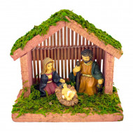 Portal de belén con figuras del nacimiento 8,5 x 10 x 5 cm, niño Jesús, virgen María y José, pesebre para belén navideño, madera y resina, figura decorativa navidad, decoración tradicional