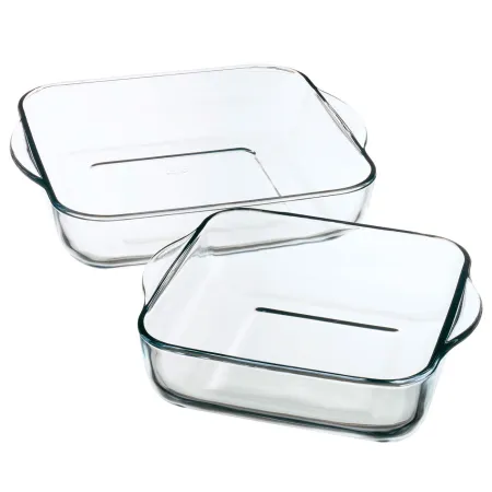 Tradineur - Set de 2 bandejas cuadradas para horno, vidrio borosilicato, molde, fuente transparente, lasaña, aptas para microond
