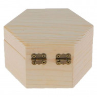 Caja de madera hexagonal con cierre metálico 6 x 11,7 x 10,3 cm, cajita decorativa de madera natural sin tratar para manualidades, guardar objetos pequeños, joyas, regalo original