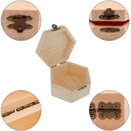 Caja de madera hexagonal con cierre metálico 6 x 11,7 x 10,3 cm, cajita decorativa de madera natural sin tratar para manualidades, guardar objetos pequeños, joyas, regalo original