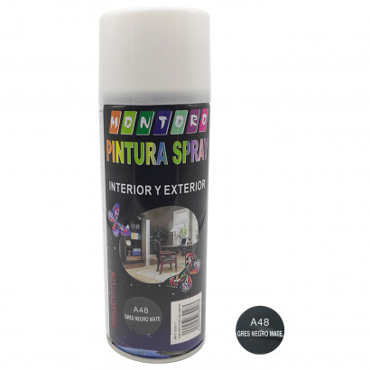 Montoro - Bote de pintura en spray A48 gris negro mate 400 ml, válido para multitud de superficies de interior y exterior, pintura eficaz sobre madera, plástico, metal