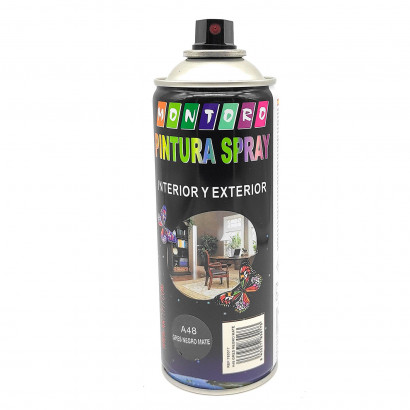 Montoro - Bote de pintura en spray A48 gris negro mate 400 ml, válido para multitud de superficies de interior y exterior, pintura eficaz sobre madera, plástico, metal