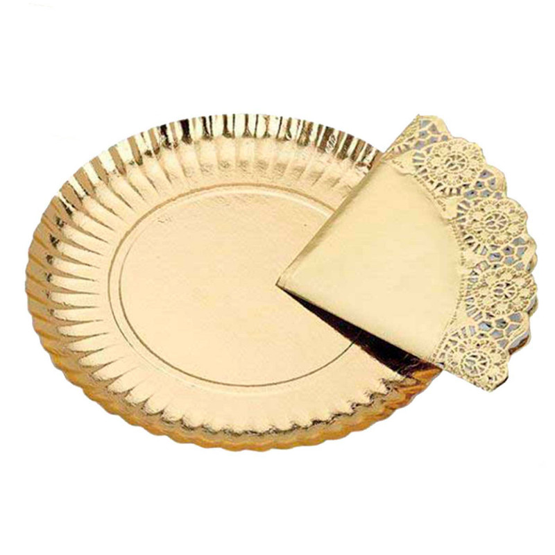 Bandeja de cartón dorada redonda con blonda, diámetro 38 cm, fuente reciclable para pasteles con encaje de papel, especial para Bandeja de cartón dorada redonda con blonda, diámetro 38 cm, fuente reciclable para pasteles con encaje de papel, especial para
