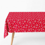 Mantel impermeable efecto textil 1,20 x 1,80 metros, diseño en rojo con motivos navideños, 100% higiénico, formato familiar para 6 comensales, decoración navidad