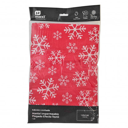 Mantel impermeable efecto textil 1,20 x 1,80 metros, diseño en rojo con motivos navideños, 100% higiénico, formato familiar para 6 comensales, decoración navidad