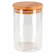 Bote redondo de cristal de borosilicato con tapa de madera de bambú 950 ml, recipiente, tarro de almacenamiento para guardar café, galletas, legumbres, especias 17,3 x 10 cm