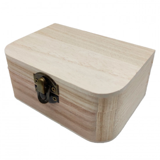 Caja de madera rectangular con frontal redondeado y cierre metálico 12.5 x 8.5 x 5.5 cm. Caja, cofre para decorar con tapa, almacenaje objetos de valor, joyas