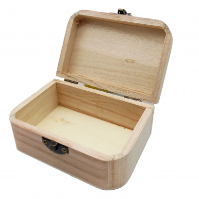 Caja de madera rectangular con frontal redondeado y cierre metálico 12.5 x 8.5 x 5.5 cm. Caja, cofre para decorar con tapa, almacenaje objetos de valor, joyas