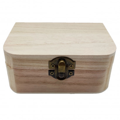 Caja de madera rectangular con frontal redondeado y cierre metálico 12.5 x 8.5 x 5.5 cm. Caja, cofre para decorar con tapa, almacenaje objetos de valor, joyas