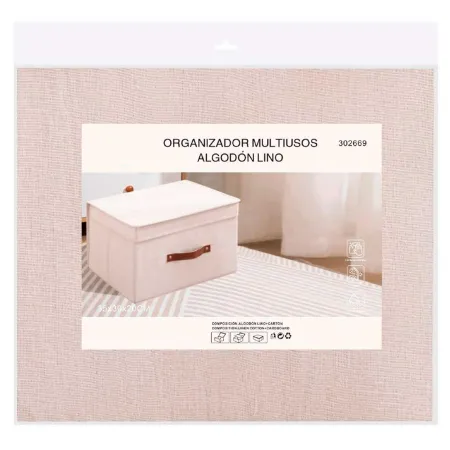 Tradineur - Organizador rectangular de tela con asa y tapa, caja plegable de algodón, ordenación, ropa, fácil de limpiar, antipo