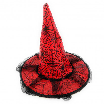 Gorro de bruja tela de araña con velo, sombrero de bruja, halloween, fiestas, disfraz carnaval, diámetro 35 cm, colores surtidos.