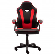 Silla gaming ergonómica de cuero sintético, negro y rojo, silla de oficina giratoria con ruedas, altura e inclinación ajustables, escritorio, gamer, videojuegos