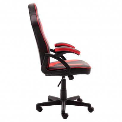 Silla gaming ergonómica de cuero sintético, negro y rojo, silla de oficina giratoria con ruedas, altura e inclinación ajustables, escritorio, gamer, videojuegos