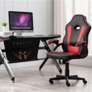 Silla gaming ergonómica de cuero sintético, negro y rojo, silla de oficina giratoria con ruedas, altura e inclinación ajustables, escritorio, gamer, videojuegos