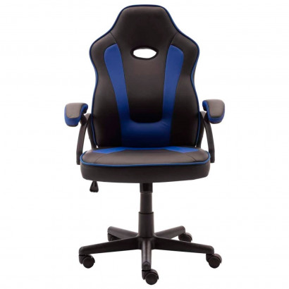 Silla gaming de cuero sintético, ergonómica, negro y azul, silla de oficina giratoria con ruedas, altura e inclinación ajustables, escritorio, gamer, videojuegos