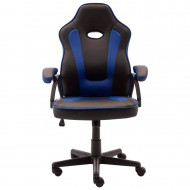 Silla gaming de cuero sintético, ergonómica, negro y azul, silla de oficina giratoria con ruedas, altura e inclinación ajustables, escritorio, gamer, videojuegos