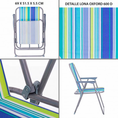 Silla de playa plegable de hierro y loneta de 53 x 46 x 75 cm. Asiento para playa o campo con divertido diseño de lona. Asiento plegable para descanso.