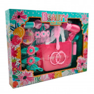 Toinsa - Set juguete de accesorios de belleza y maquillaje con bolsa, conjunto de belleza para niña, peine, secador, prendedores, etc, dimensiones 30 x 41 x 5 cm