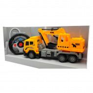 Tradineur - Camión con grúa a control remoto y luces, pala excavadora, juego de constucción, truck car, dimensiones 27 x 15 x 8 cm