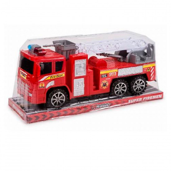 Toinsa - Juguete camión de bomberos con movimiento a fricción, vehículo de incendios, 6 ruedas con escalera, camión para niños departamento de bomberos, 16 x 37 x 12 cm