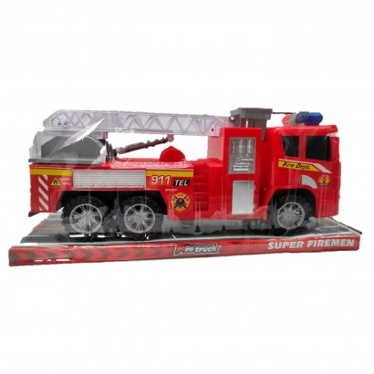 Toinsa - Juguete camión de bomberos con movimiento a fricción, vehículo de incendios, 6 ruedas con escalera, camión para niños departamento de bomberos, 16 x 37 x 12 cm