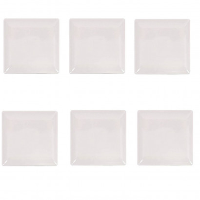 Pack de 6 platos llanos de cerámica de forma cuadrada de 1 x 26,5 x 26,5 cm, ideal para hogar u hostelería. Set de 6 recipientes para servir alimentos de color marfil y forma cuadrada