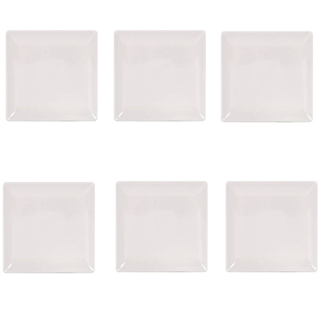 Pack de 6 platos llanos de cerámica de forma cuadrada de 1 x 26,5 x 26,5 cm, ideal para hogar u hostelería. Set de 6 recipientes para servir alimentos de color marfil y forma cuadrada