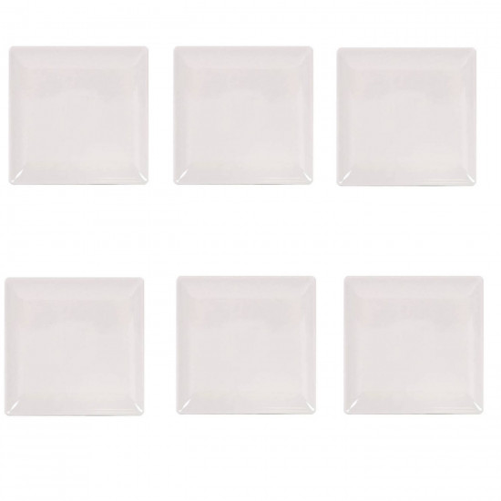 Pack de 6 platos llanos de cerámica de forma cuadrada de 1 x 26,5 x 26,5 cm, ideal para hogar u hostelería. Set de 6 recipientes para servir alimentos de color marfil y forma cuadrada