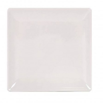 Pack de 6 platos llanos de cerámica de forma cuadrada de 1 x 26,5 x 26,5 cm, ideal para hogar u hostelería. Set de 6 recipientes para servir alimentos de color marfil y forma cuadrada