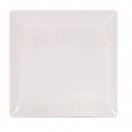 Pack de 6 platos llanos de cerámica de forma cuadrada de 1 x 26,5 x 26,5 cm, ideal para hogar u hostelería. Set de 6 recipientes para servir alimentos de color marfil y forma cuadrada