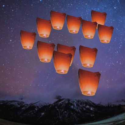 Pack de 12 farolillos voladores de papel con luz, de 96 x 38 x 50 cm, para celebraciones. Set de 12 mini globos de papel para lanzar, Juego de 12 linternas voladoras realizadas en papel