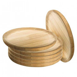 Tradineur - Pack de 6  platos de madera especial para pulpo, de 25,5 cm de diámetro, para el hogar o hostelería. Set de 6 recipi