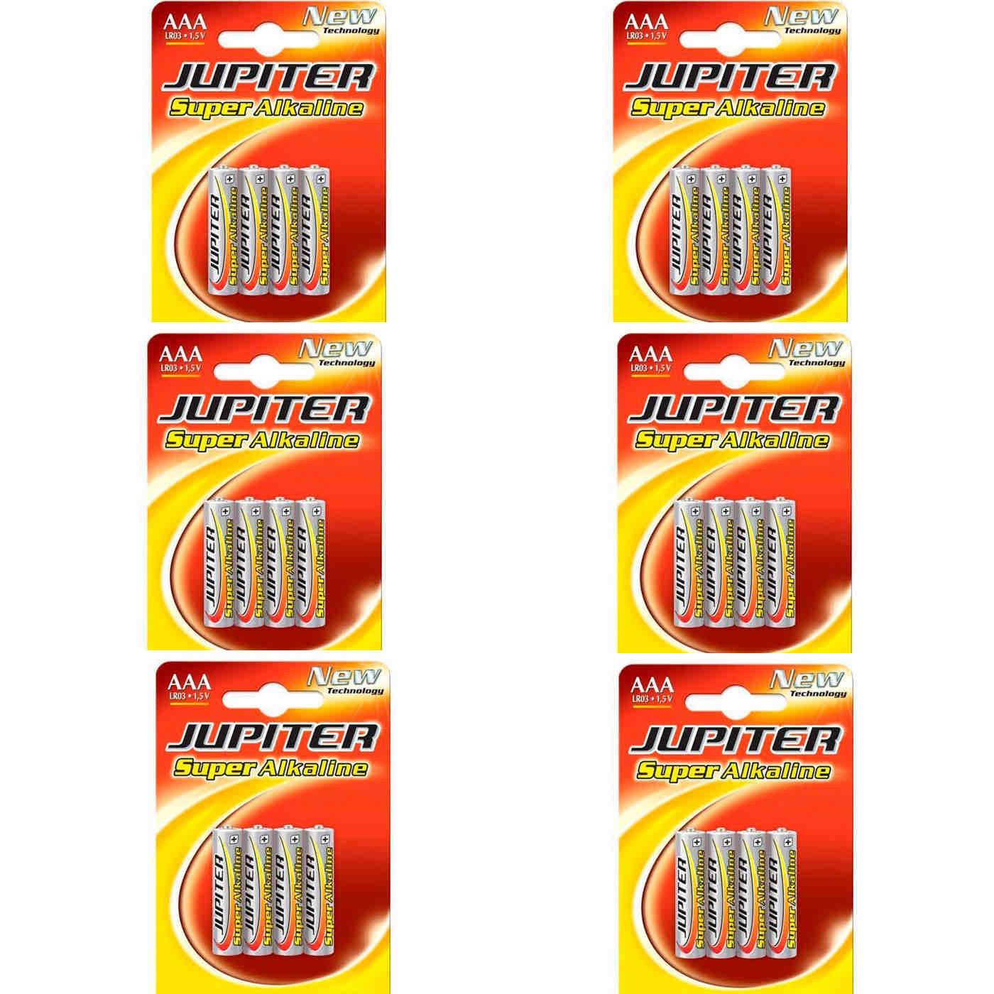 6 Packs de 4 pilas super alcalinas AAA LR03 Júpiter 1,5 V, energía fiable, larga duración, rendimiento elevado para juguetes y demás dispositivos (24 uds)