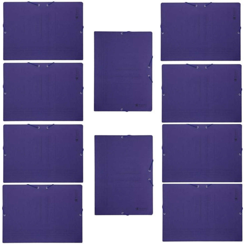 Pack de 10 carpetas de cartón de 34 x 25 cm, tamaño folio, con gomas y solapas, de color azul. Juego de 10 carpetas para guardar