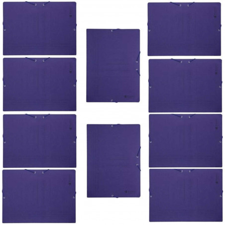 Pack de 10 carpetas de cartón de 34 x 25 cm, tamaño folio, con gomas y solapas, de color azul. Juego de 10 carpetas para guardar