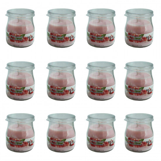 Lumar - Pack de 12 Velas perfumadas con olor a fresas con nata en frasco de cristal yogur, 100 g. Juego de velas aromáticas decorativas, ambientador con aroma afrutado