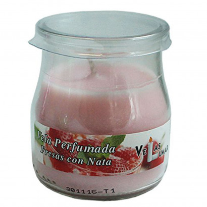 Lumar - Pack de 12 Velas perfumadas con olor a fresas con nata en frasco de cristal yogur, 100 g. Juego de velas aromáticas decorativas, ambientador con aroma afrutado