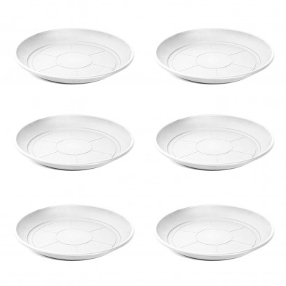 Pack de 6 platos de plástico blanco para macetas de 30-40 cm, modelo mediterránea, bandejas, platillos, bajoplatos redondos para tiestos de interior, exterior, jardín, terraza o balcón