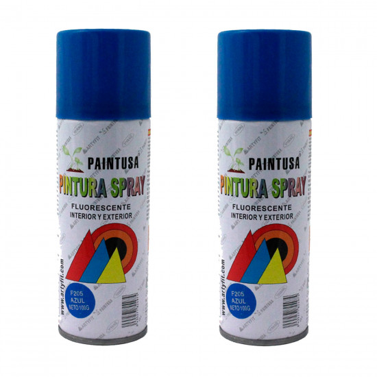 Montoro - Pack de 2 botes de pintura en spray azul fluorescente F205, 200 ml, válido para multitud de superficies de interior y exterior