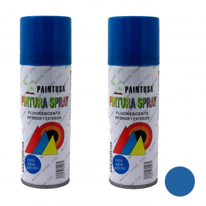 Montoro - Pack de 2 botes de pintura en spray azul fluorescente F205, 200 ml, válido para multitud de superficies de interior y exterior