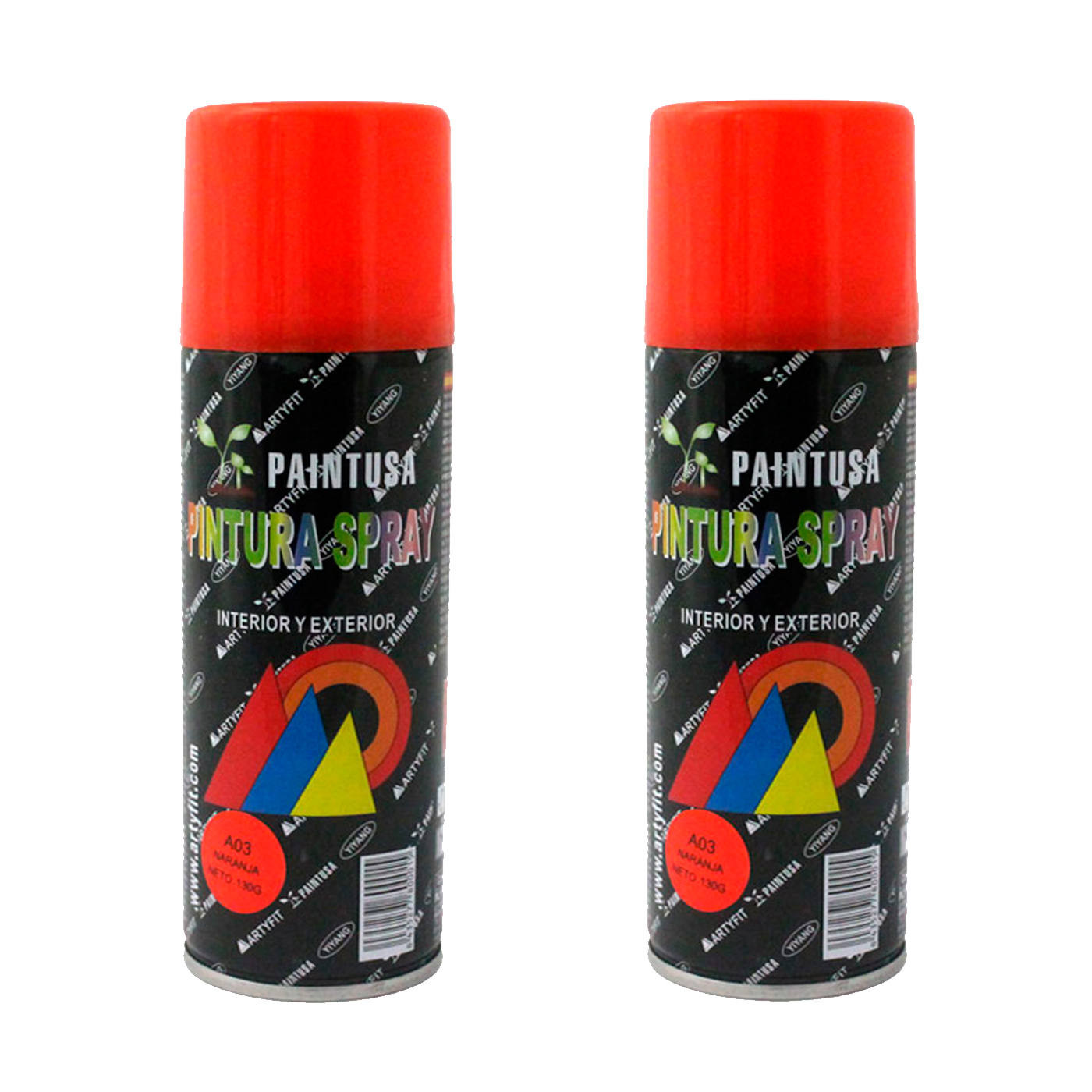 Montoro - Pack de 2 botes de pintura en spray naranja A03, 200 ml, válido para multitud de superficies de interior y exterior